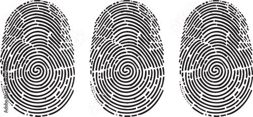 Fingerprint design vector isolated icon collection. Thumbprint and lock logo used in security. White background with unique fingerprint graphics.