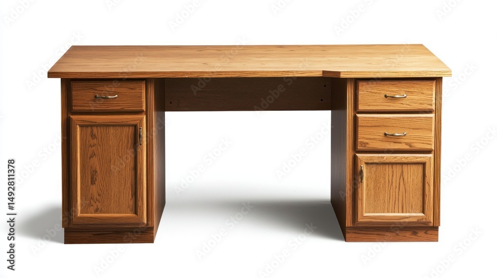 Fototapeta premium L-shaped desk with drawers isolated on white background