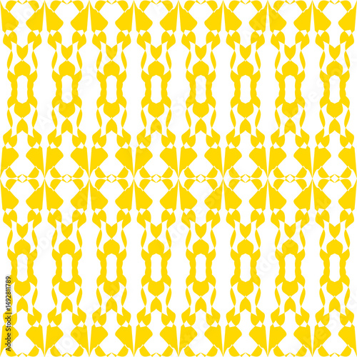 Bold yellow symmetrical shapes on white background. Unique, modern, and great for textile prints or rugs.