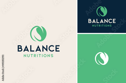 Circular Two Leaves become a Yin Yang Symbol for Balance Nutrition or Organic Natural Supplement logo design