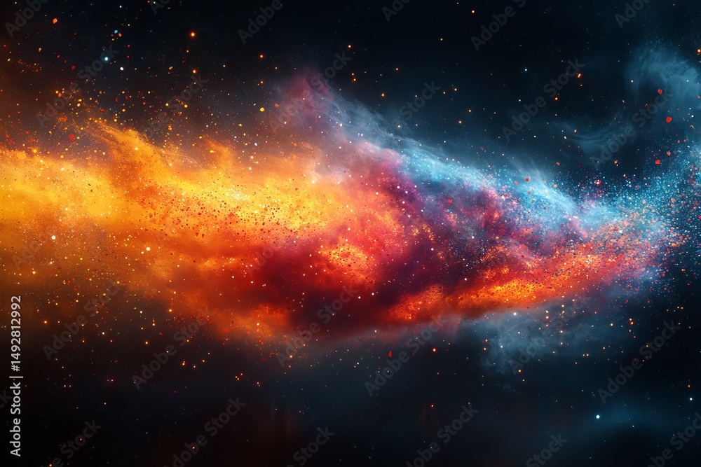 Fototapeta premium Celestial Symphony: A Vibrant Nebula Displaying Cosmic Dust Clouds, Glittering Stars, and the Majesty of Deep Space Exploration.