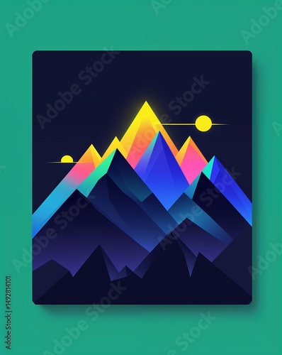Geometric mountains glowing in the dark on plain dark background
