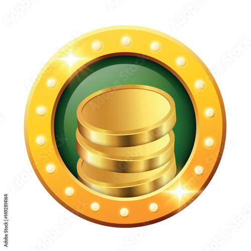 Casino 3D icon. Casino element in gold frame with light bulbs. Vector clipart.
