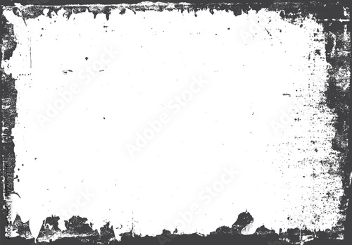 Vector black broken frame border with texture. Grunge style dirty overlay on white background. Rough print edge and distressed frame design.