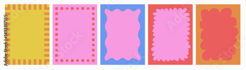 Set of frames with doodle curvy squiggly wavy. Wave scalloped edge border in flat retro style.