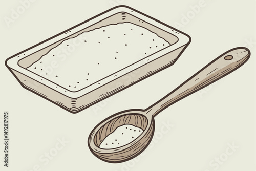 53 a wooden spoon and a small tray with a pale green speckled surface, high resolution, detailed, 4k, photorealistic