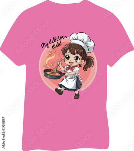 Cute Anime Chef Girl T-Shirt Design