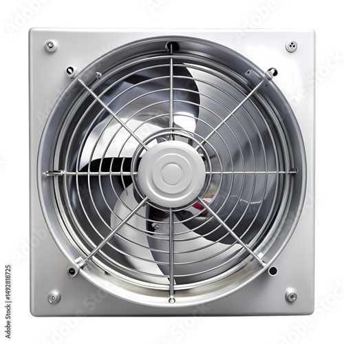 Square Ventilation Fan Closeup View of a White Industrial Exhaust Fan isolated on transparent background
