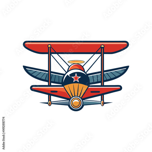 Flat and Minimal a vintage biplane icon vector illustration isolated on white background
