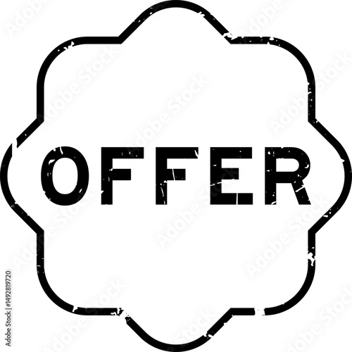 Grunge black offer word square rubber seal stamp on white background