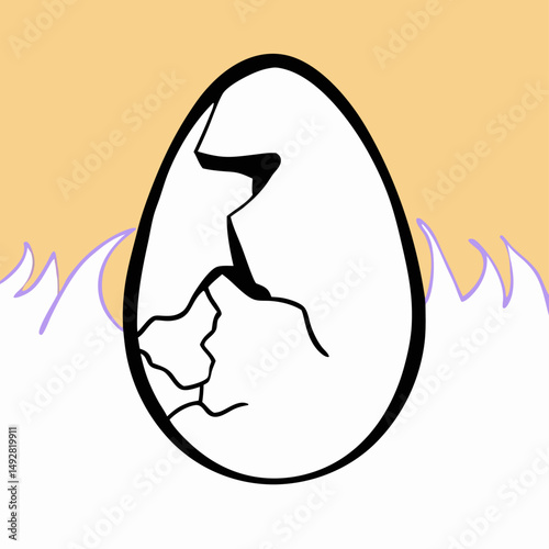 Cracked Egg in Flames Illustration