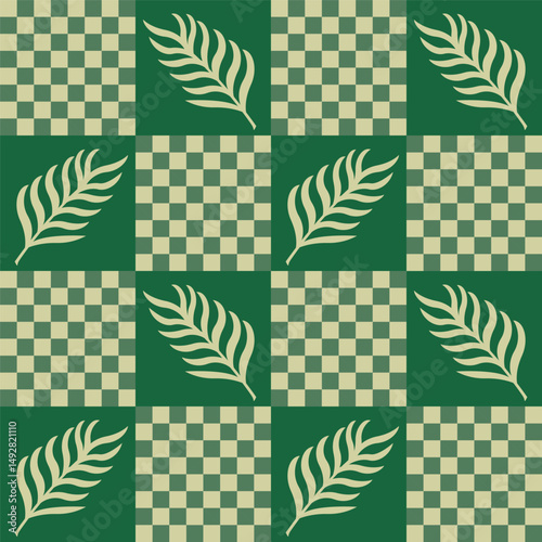 Summer  seamless pattern tropical checkered leaves modern vector summer  geometric print for wallpaper, textile design , repeat background .