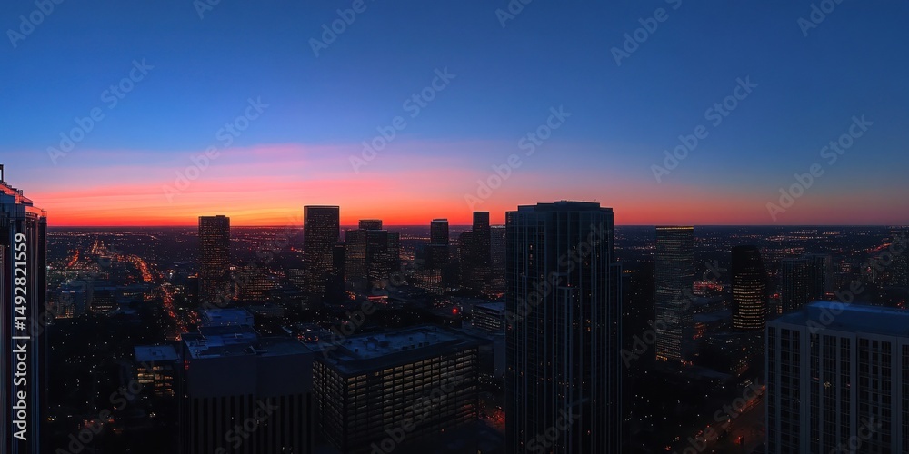 Fototapeta premium Cityscape at Dusk: A Breathtaking Panorama of Urban Skyline
