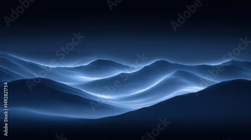 Abstract blue hills glow softly in the darkness, an almost dreamlike view. Use this image to convey peace, technology, or futuristic ideas.