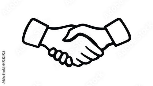 A vector illustration shows a handshake between two businessmen isolated on white, symbolizing a successful business agreement and partnership