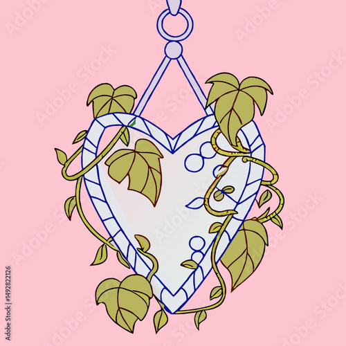 Heart-Shaped Mirror with Vines - Romantic Illustration