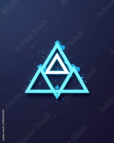 Neon isosceles triangles glowing in the dark on plain dark background