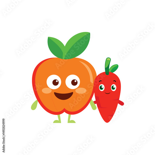 Flat and Minimal Apple and carrot icon vector illustration isolated on white background