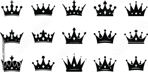 Create a kinds of Crown icon set. Royal crown symbol collection. line crown icon. Vector illustration silhouette with white background.