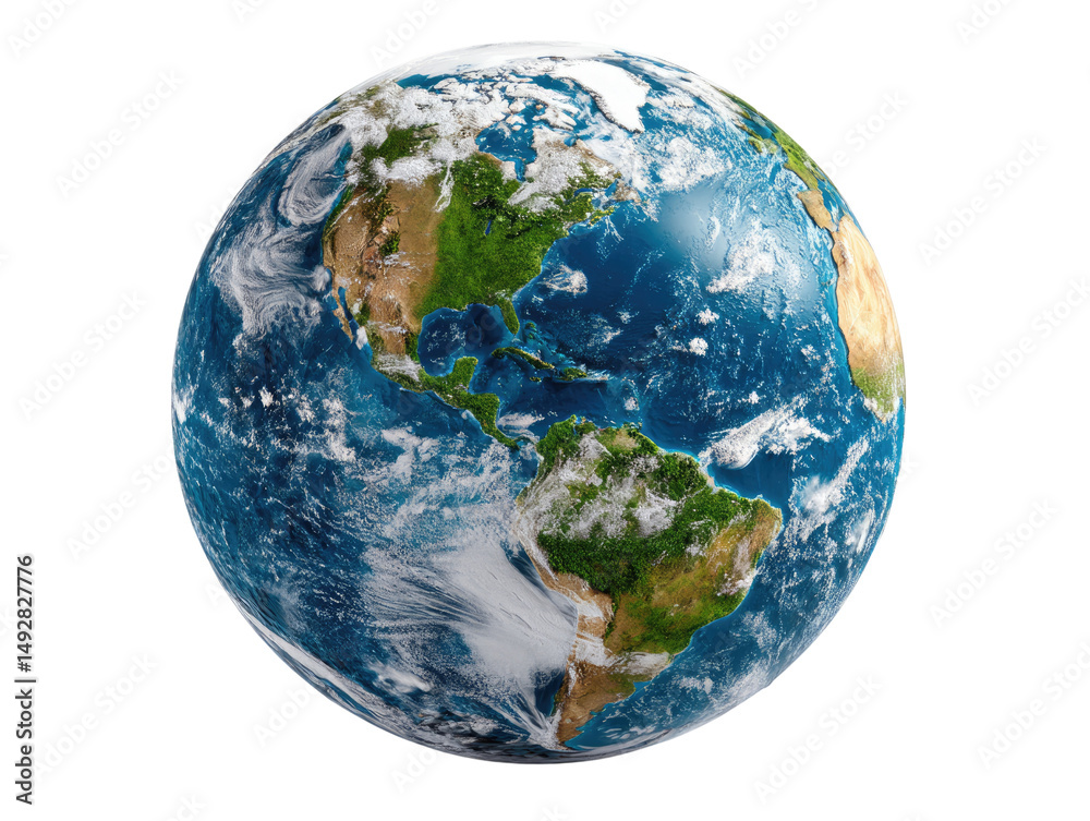 Obraz premium Planet Earth: A stunning, realistic depiction of Earth, our home, showcasing continents, oceans, and clouds against the backdrop of space.