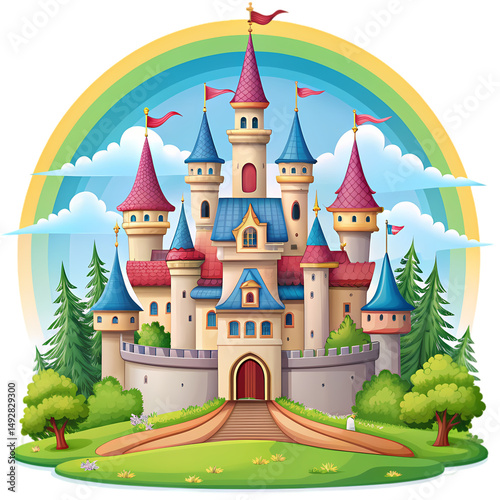 Fairytale Castle Illustration isolated on transparent background
