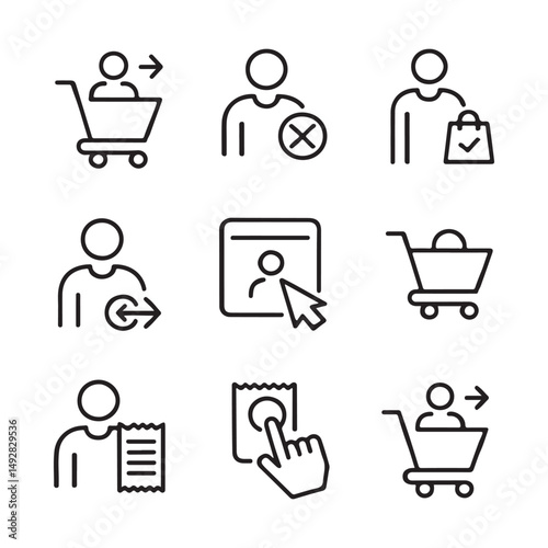 Guest Checkout and Fast Purchase Icons. User Interface Icons for Online Shopping and Account Management
