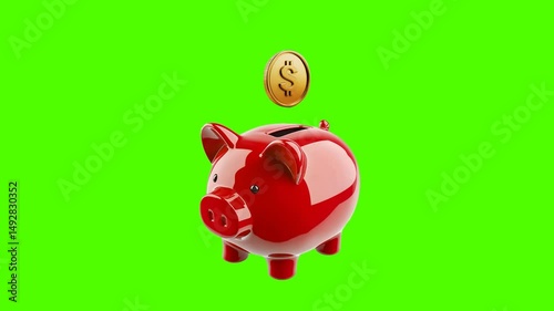 Loop video of the piggy bank with dollar coin, alpha channel