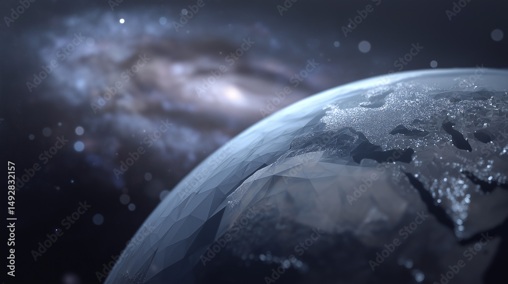 Obraz premium Stylized 3D Planet with Polygonal Textures and Galaxy Background