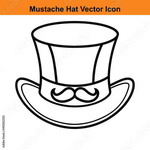Top Hat Mustache Outline Vector | Vintage Gentleman Line Art Clipart