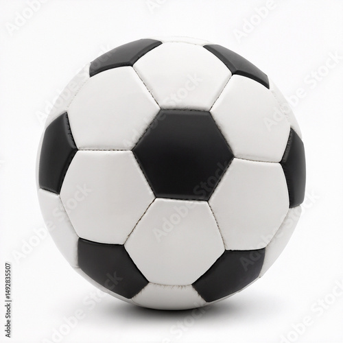 A classic black and white soccer ball isolated on a white background.