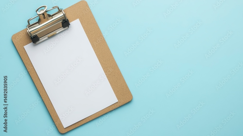 Blank clipboard with white paper on a blue background, copy space. Blank clipboard with white paper on a blue background, copy space.