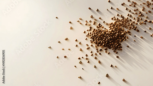 Roasted Coffee Beans Scattered on Beige Background Natural Light food cafe life warm rich drink     