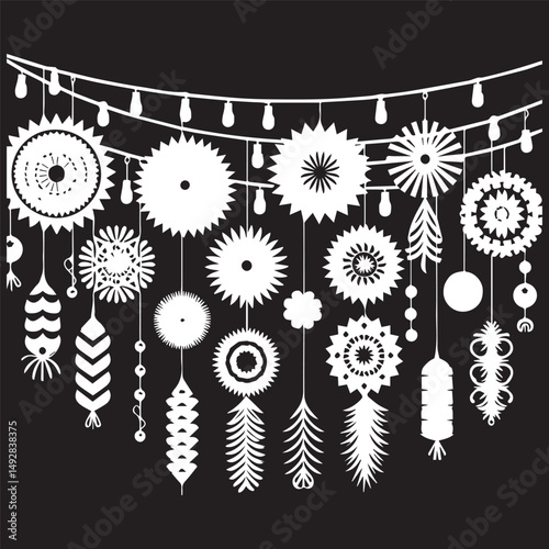 Paper garland black vector. Paper garland silhouettes. Garland for decoration.