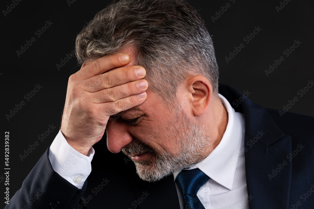Stressed businessman holding head close-up. Stressed businessman holding head close-up.