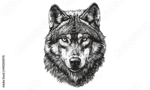 Rustic Wall Decor, Vintage Wolf Head Engraving, Antique Line Art, Hand-drawn Black Sketch, Wilderness Design, Rustic Forest Animal Print, Trendy Engraving Style