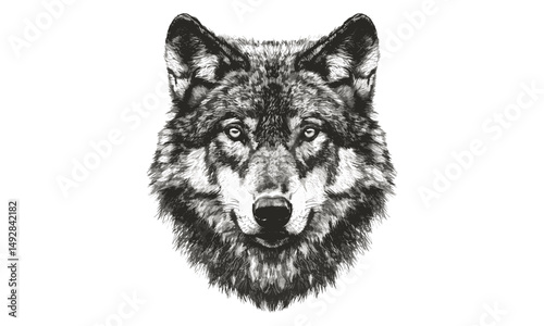 Hand-drawn Wolf Head Engraving, Vintage Wildlife Drawing, Antique Rustic Animal Design, Black Sketch Effect, Rustic Wall Art, Trendy Forest Print, Engraving Art Style