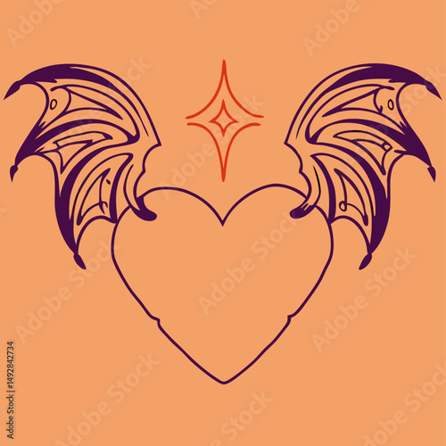 Heart with Bat Wings Tattoo Design, Dark Academia Aesthetic