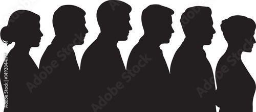 Silhouette of Six People in a Row Profile View