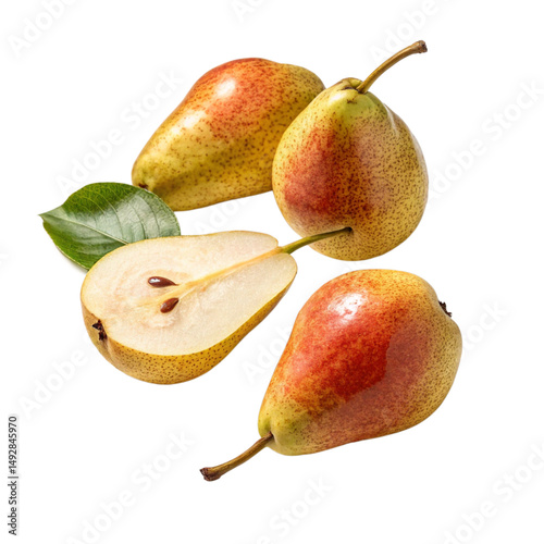 Fresh ripe pears with leaf on a transparent background PNG