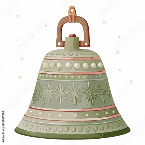 Rustic Festive Gray Bell Decorated with Snowflake Patterns and Subtle Stars in Pastel Hues Celebrating the Warmth and Joy of the Holiday Season