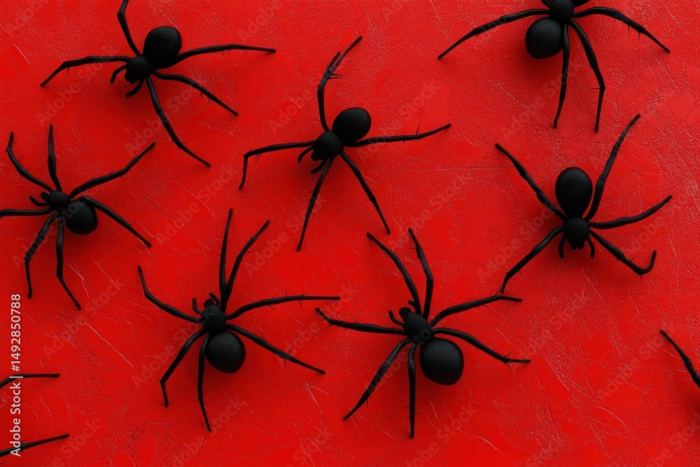 Black widow spider silhouettes on bright red background create striking visual contrast, Black widow spider silhouettes 3d seamless bright red Black widow spider silhouettes on bright red background create striking visual contrast, Black widow spider silhouettes 3d seamless bright red