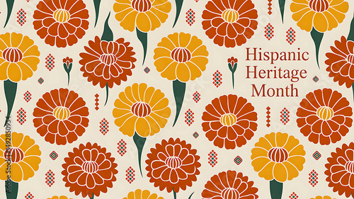 Hispanic heritage month floral pattern with orange and yellow flowers