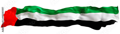 Stylized flag of United Arab Emirates on transparent background. Footer, header or divider. Cut out wide, panoramic element. Banner for patriotic themes or national event promotions. 3D.