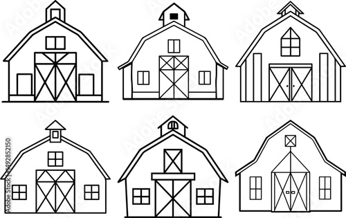 Set of Barn with Loft outline vector illustration line art 