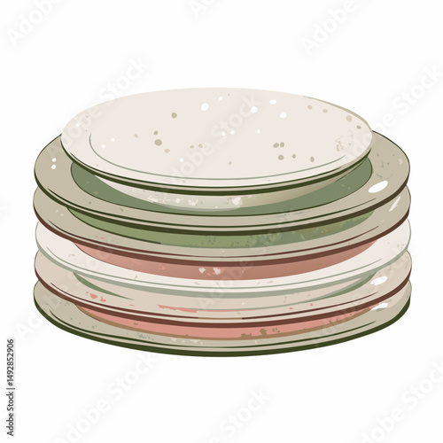 Stack of Vintage Stoneware Plates in Pastel Colors with Subtle Texture, Evoking a Sense of Nostalgia and Rustic Elegance for Home and Kitchen Decor Enthusiasts