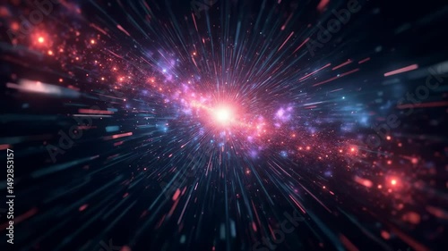 Abstract galaxy explosion with vibrant colors in space setting  