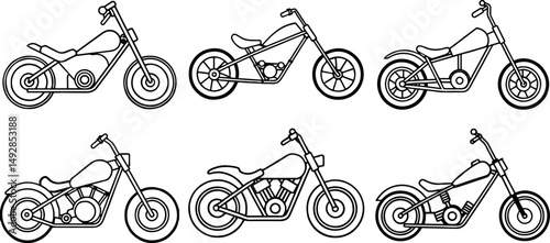 Set of chopper bike outline vector illustration line art 