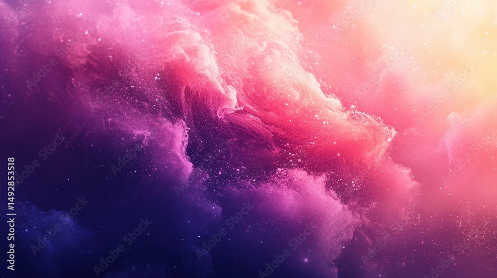 Fototapeta premium Dramatic purple and pink nebula with scattered stars and soft glowing light. Use it for a dreamy, spacey, or ethereal design background.
