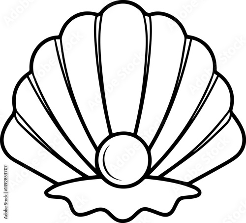 Sea shell with pearl icon outline vector illustration line art