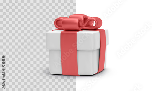 Gift Box Icon With Red Ribbon And Bow, Perfect For Holiday, Celebration, Birthday, And Special Occasion Design Projects. Glossy 3D Look For UI Or Marketing. Vector Illustration.